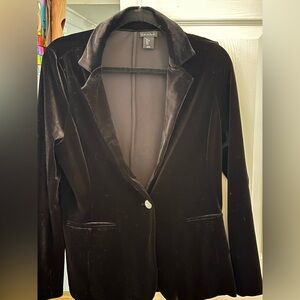Tahari Black Velvet Blazer Rhinestone Button One Button Closure Size L